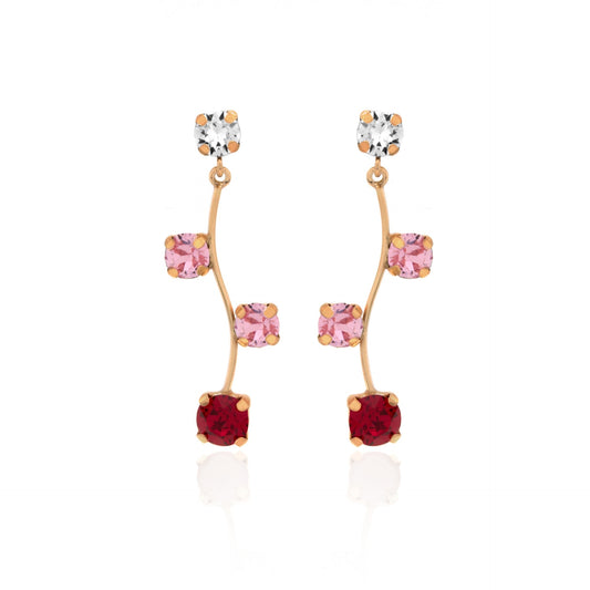 Pendientes largos cristal rojo en Plata baño Oro Rosa de Aura