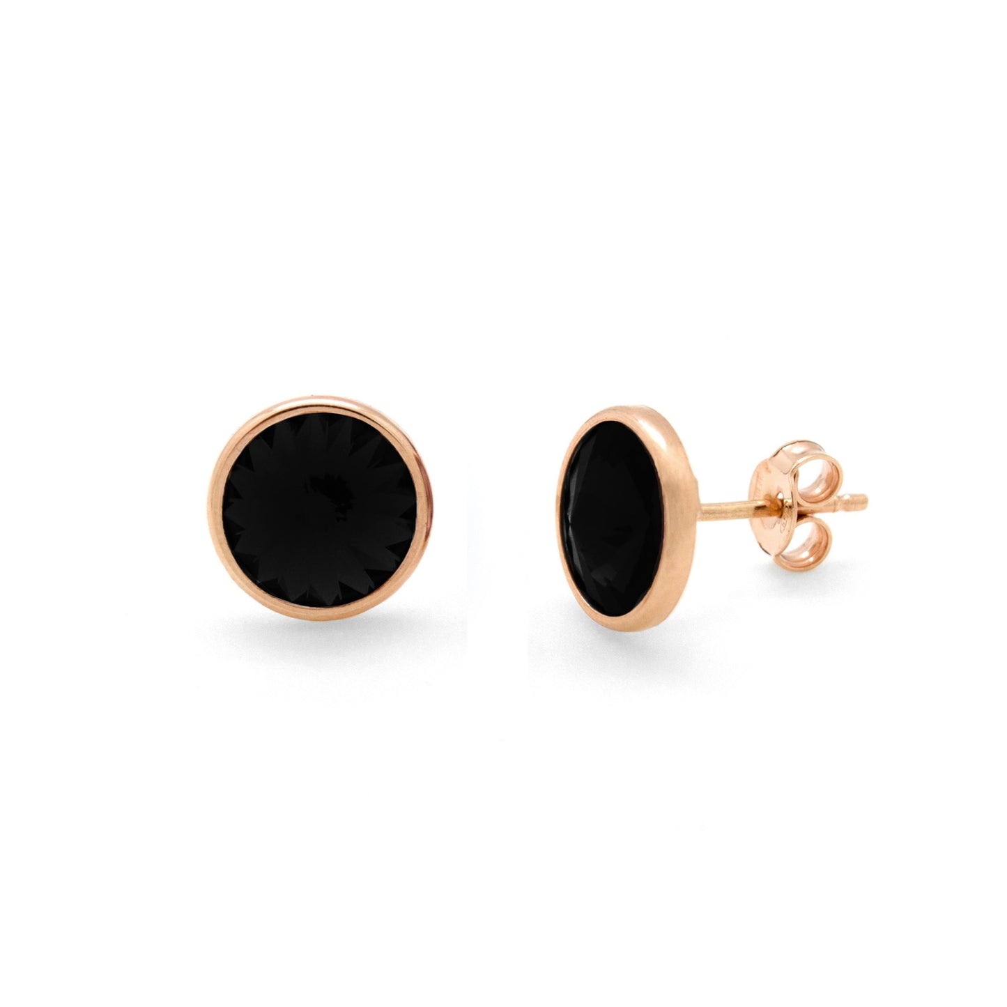 Rose Gold plated Sterling Silver Stud earrings 9mm circle crystal from Basic