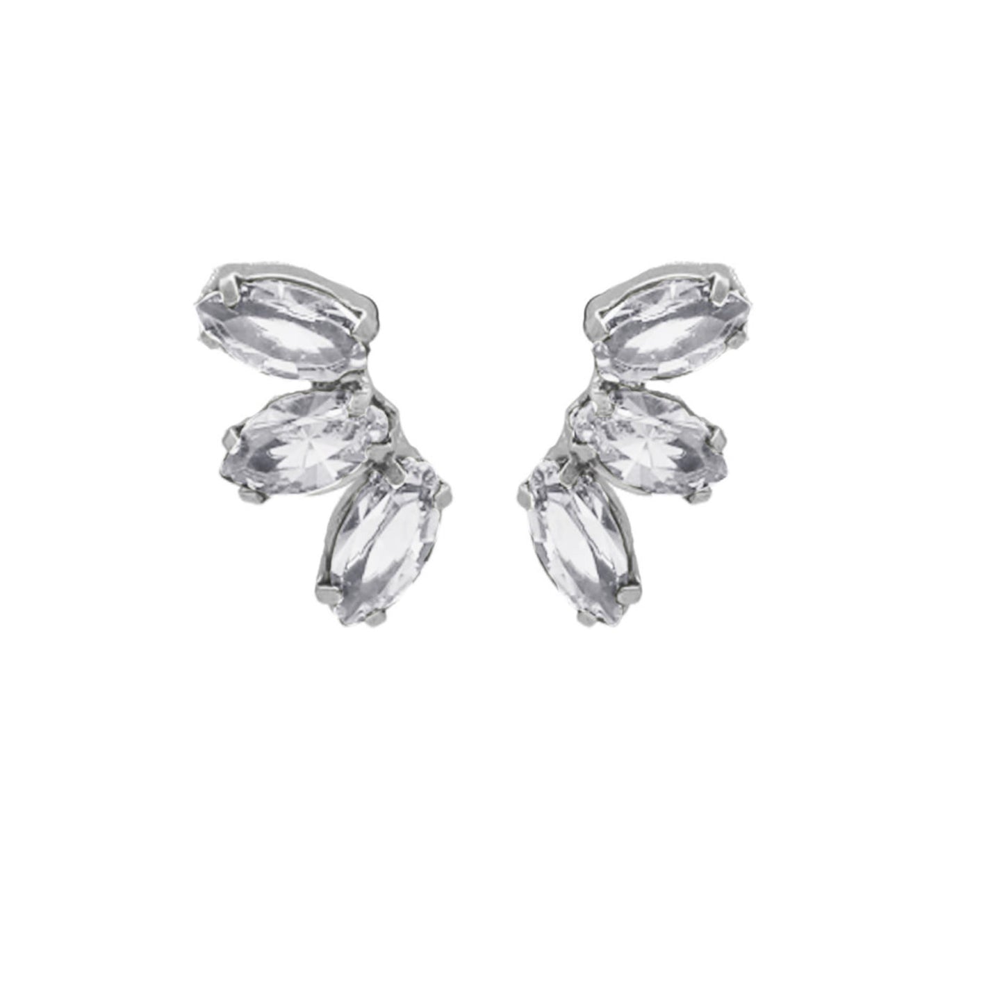 Rhodium Plated Sterling Silver Short earrings leaf crystal from Las Estaciones