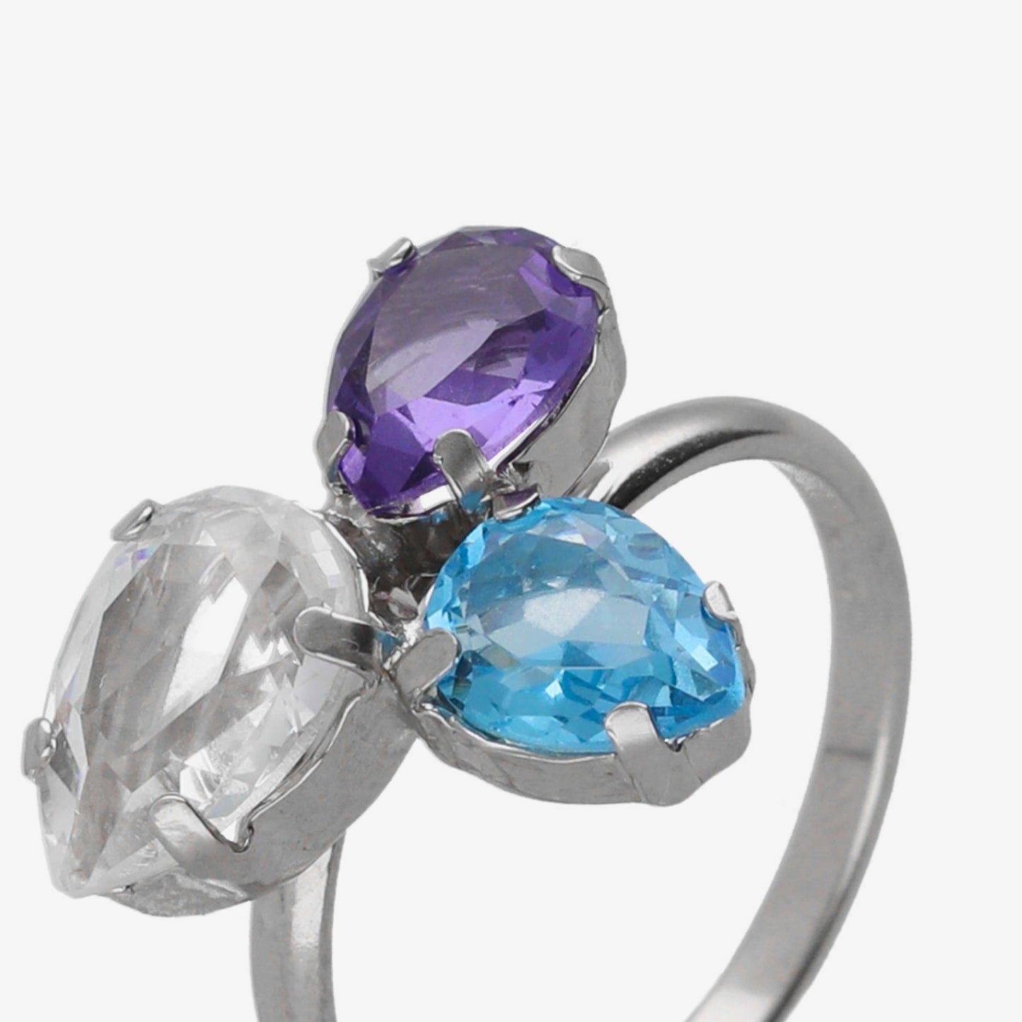 Anillo ajustable lágrima cristal morado en Plata baño rodio de Glory