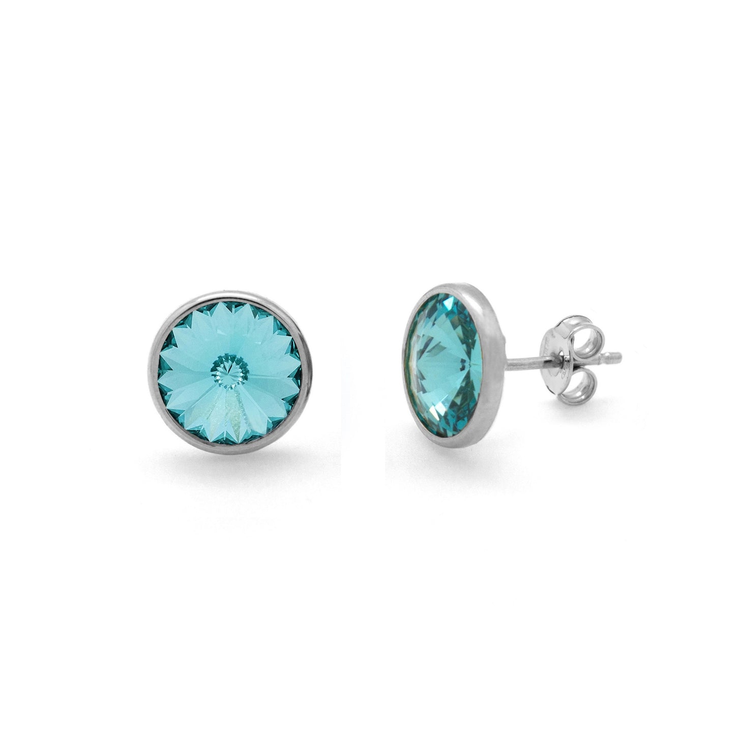 Rhodium Plated Sterling Silver Stud earrings 9mm circle crystal from Basic