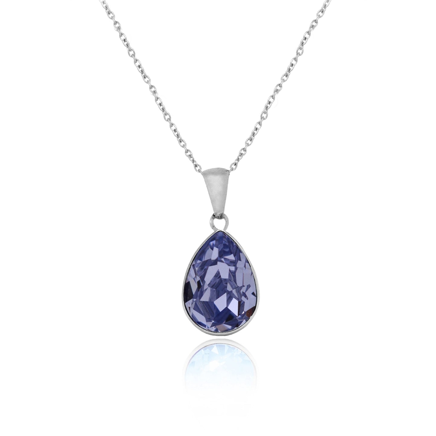 Rhodium Plated Sterling Silver Short necklace drop crystal from Essential