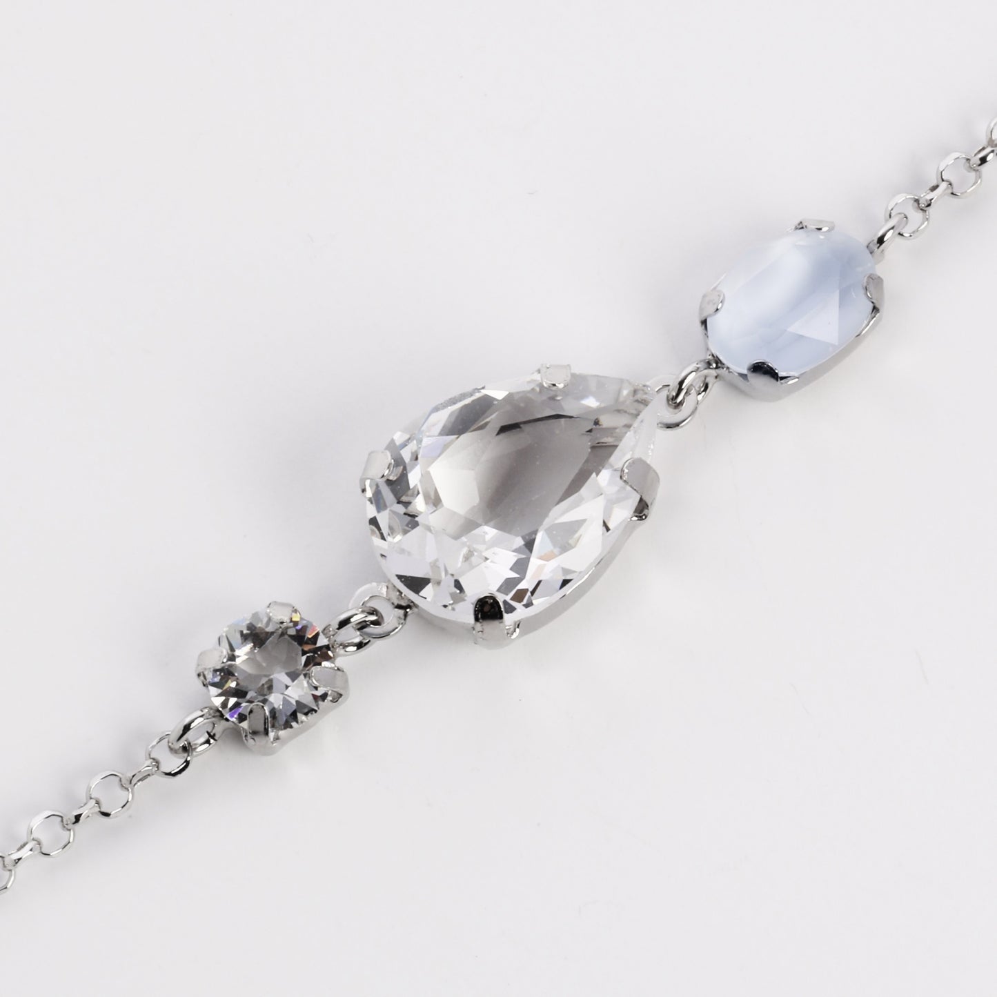 Rhodium Plated Sterling Silver Bracelet drop white crystal from Blooming