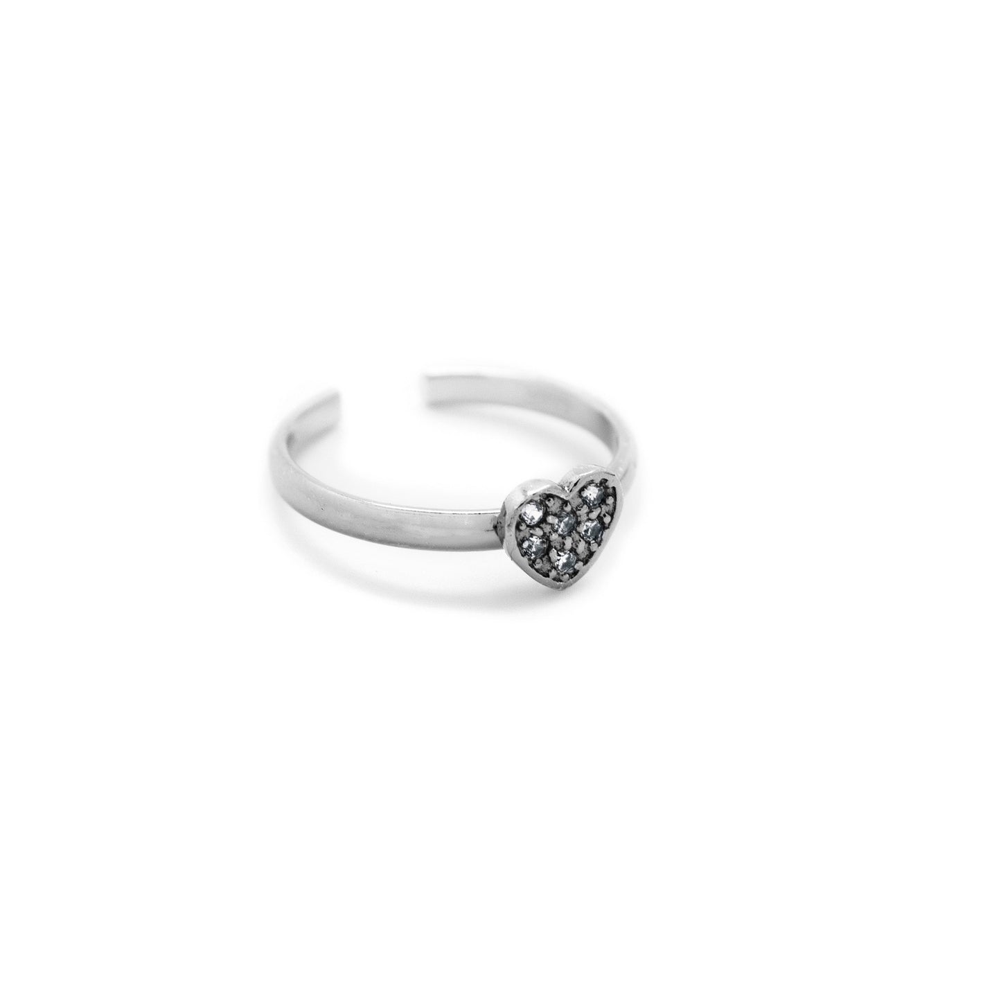 Rhodium Plated Sterling Silver Adjustable ring heart white crystal from Kids