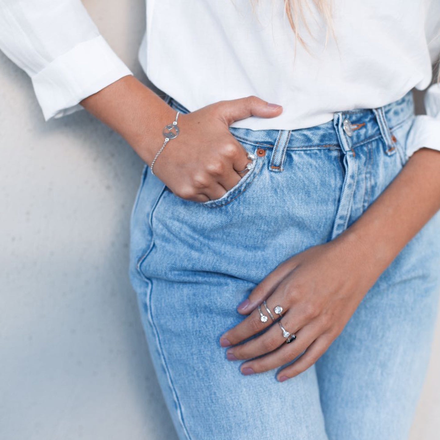 Sterling Silver Adjustable ring white crystal from Minimal