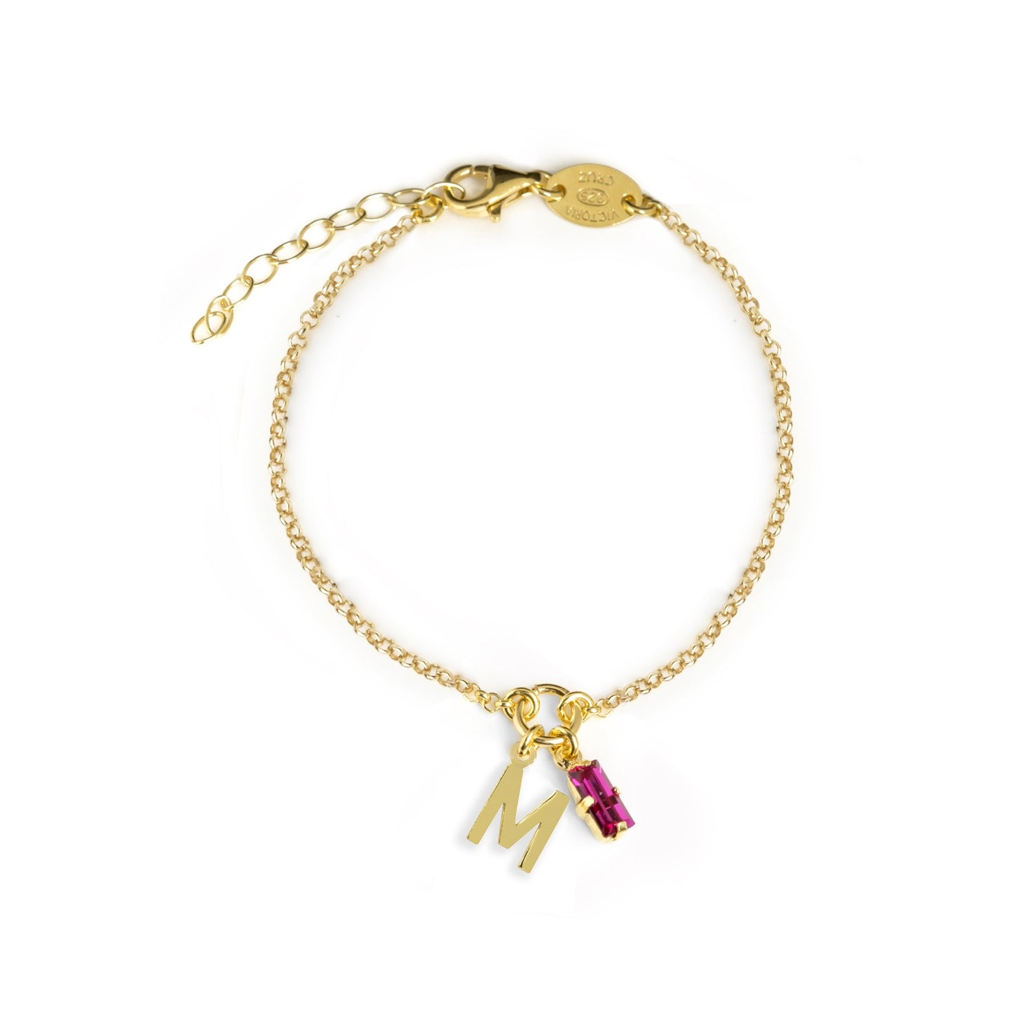 Pulsera personalizada letra rosa en Plata baño Oro de Abecé