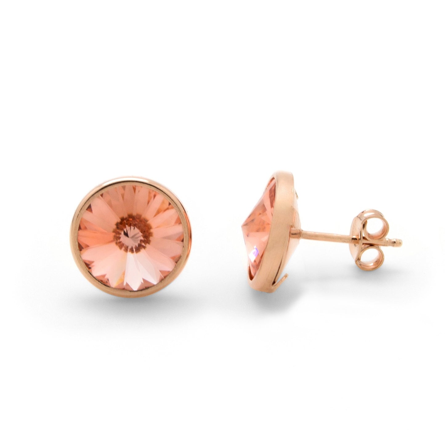 Rose Gold plated Sterling Silver Stud earrings 11,5mm circle crystal from Basic