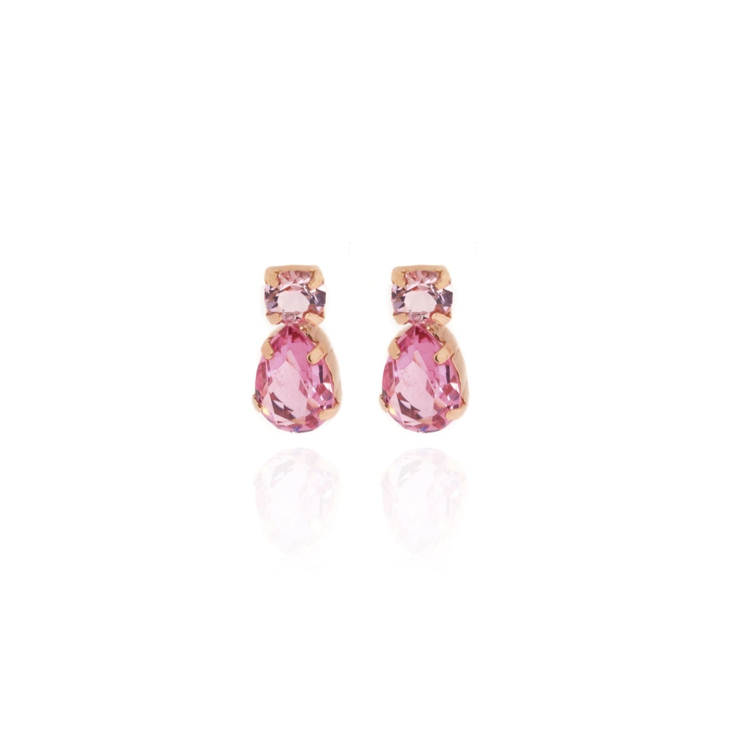 Pendientes cortos lágrima cristal rosa en Plata baño Oro Rosa de Louis