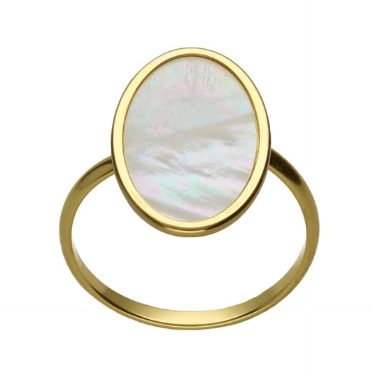 Gold plated Sterling Silver Adjustable ring oval mother of pearl from Soulquest