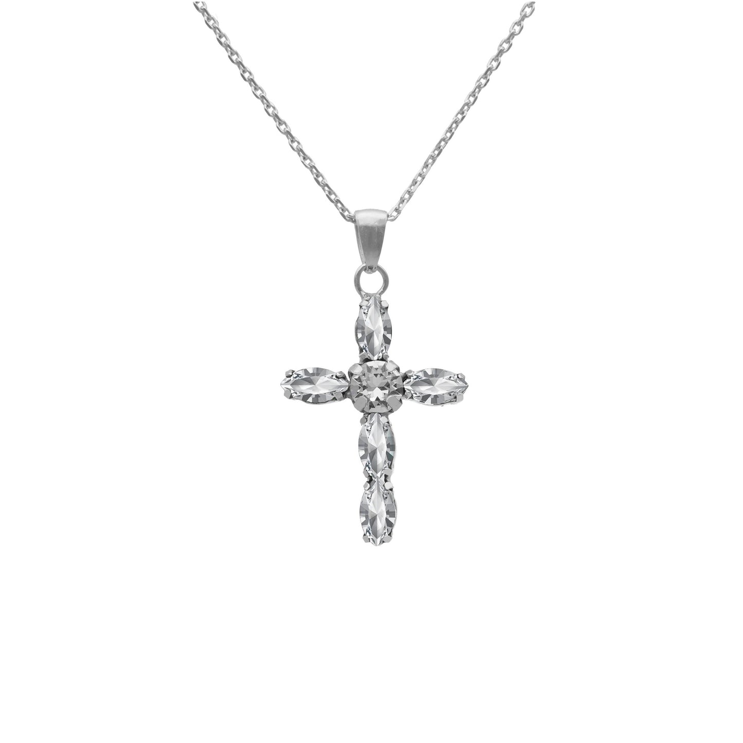 Rhodium Plated Sterling Silver Short necklace cross crystal from Aqua