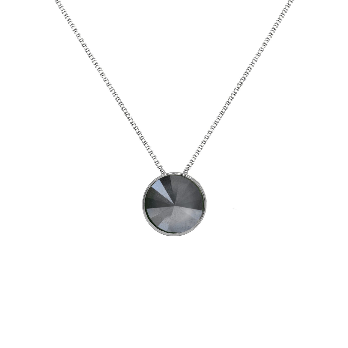 Rhodium Plated Sterling Silver Short necklace 11,5mm circle crystal from Basic