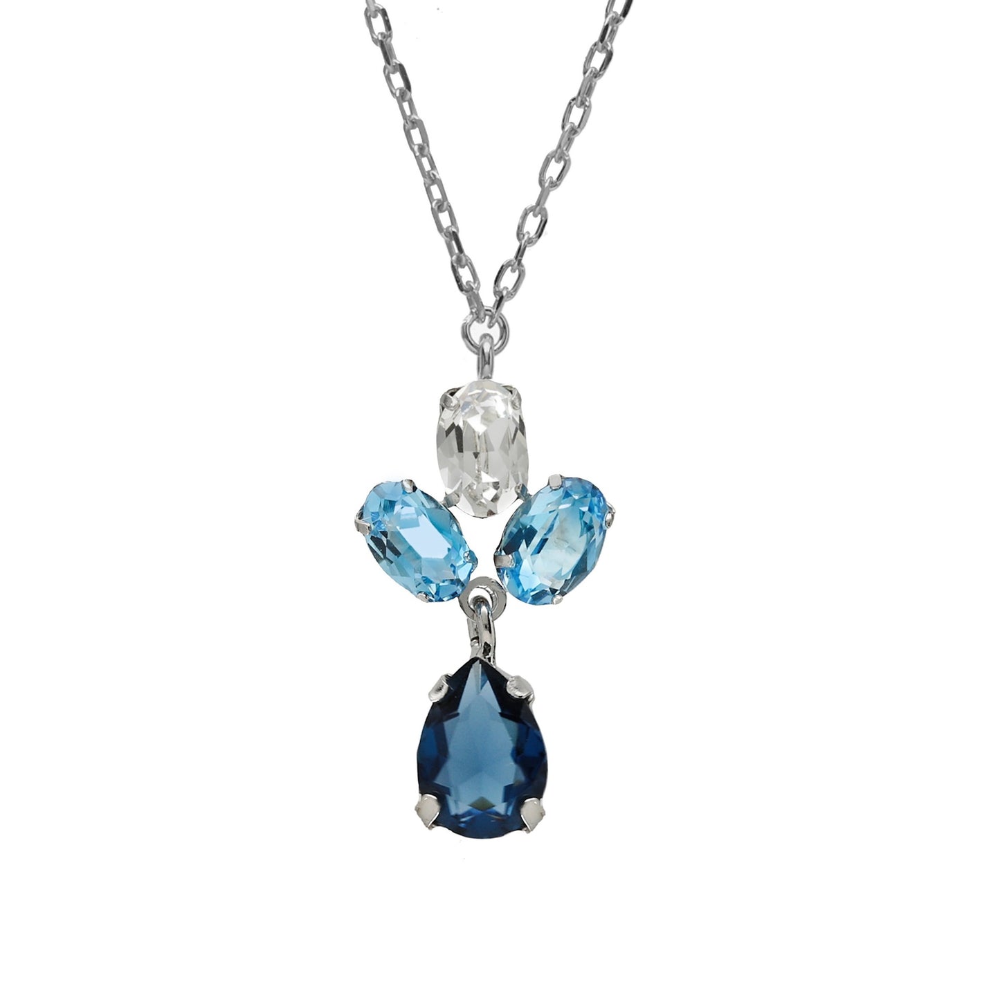 Rhodium Plated Sterling Silver Short necklace flower blue crystal from Harmony