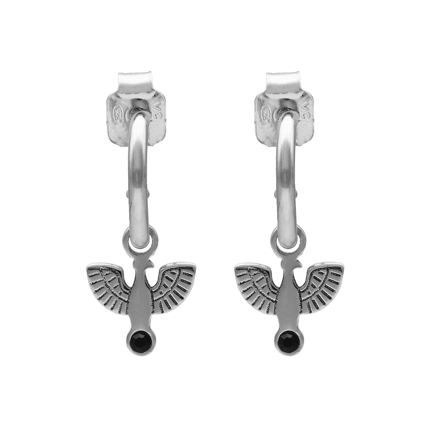 Pendientes aro águila cristal negro en Plata