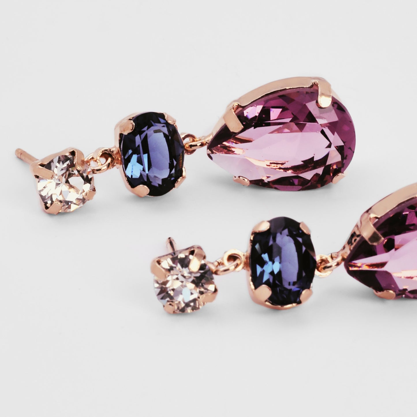 Rose Gold plated Sterling Silver Long earrings drop purple crystal from Blooming