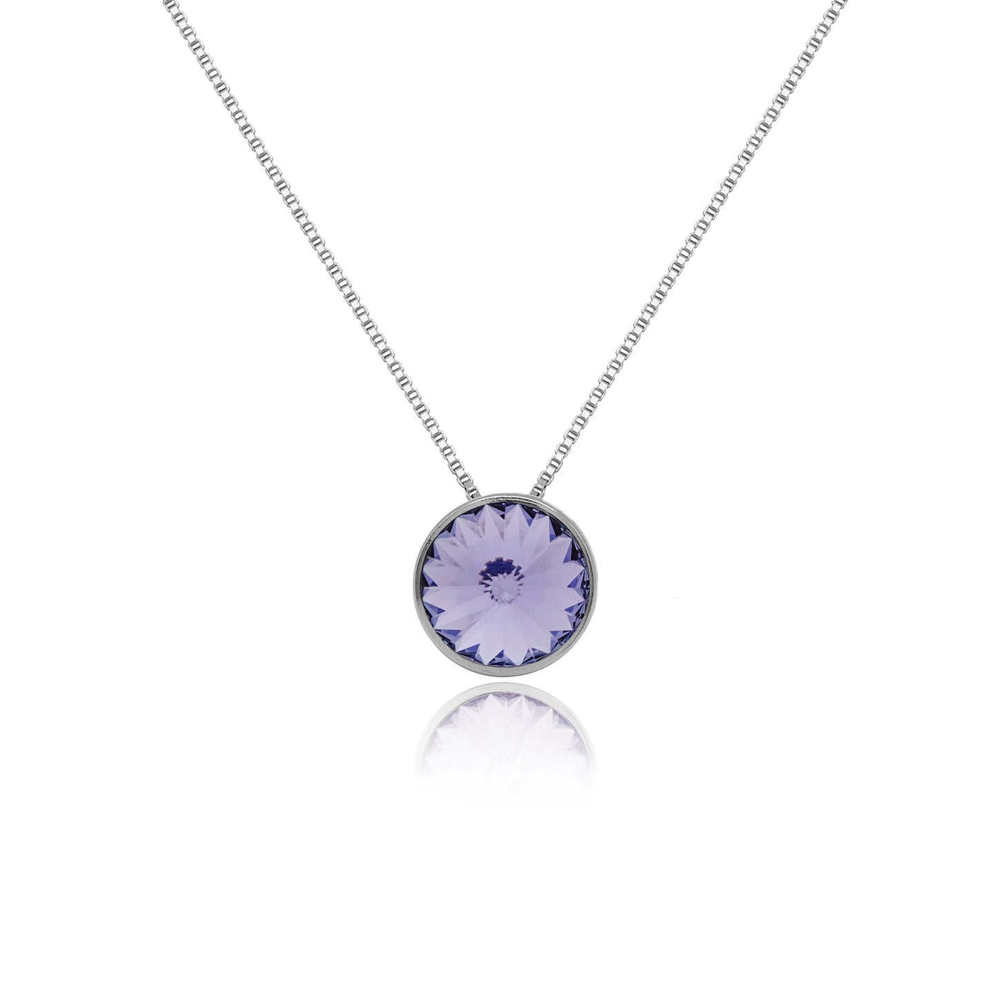 Rhodium Plated Sterling Silver Short necklace 9mm circle crystal from Basic