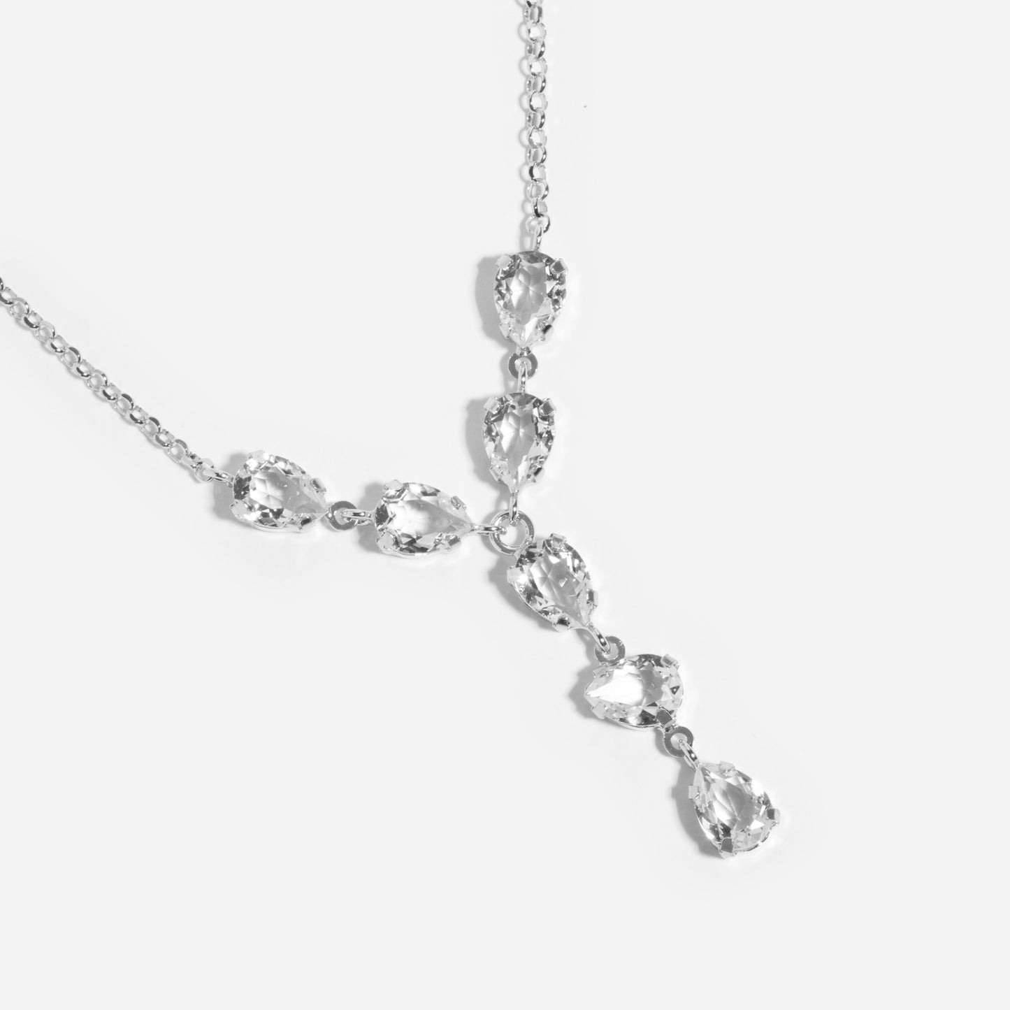 Rhodium Plated Sterling Silver Short necklace drop white crystal from Magnolia