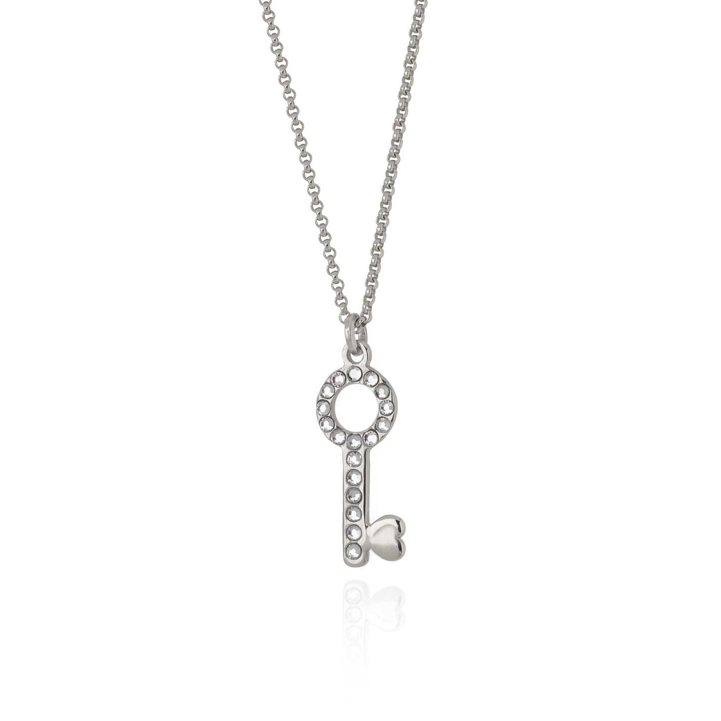 Sterling Silver Short necklace key white crystal from Pure Love