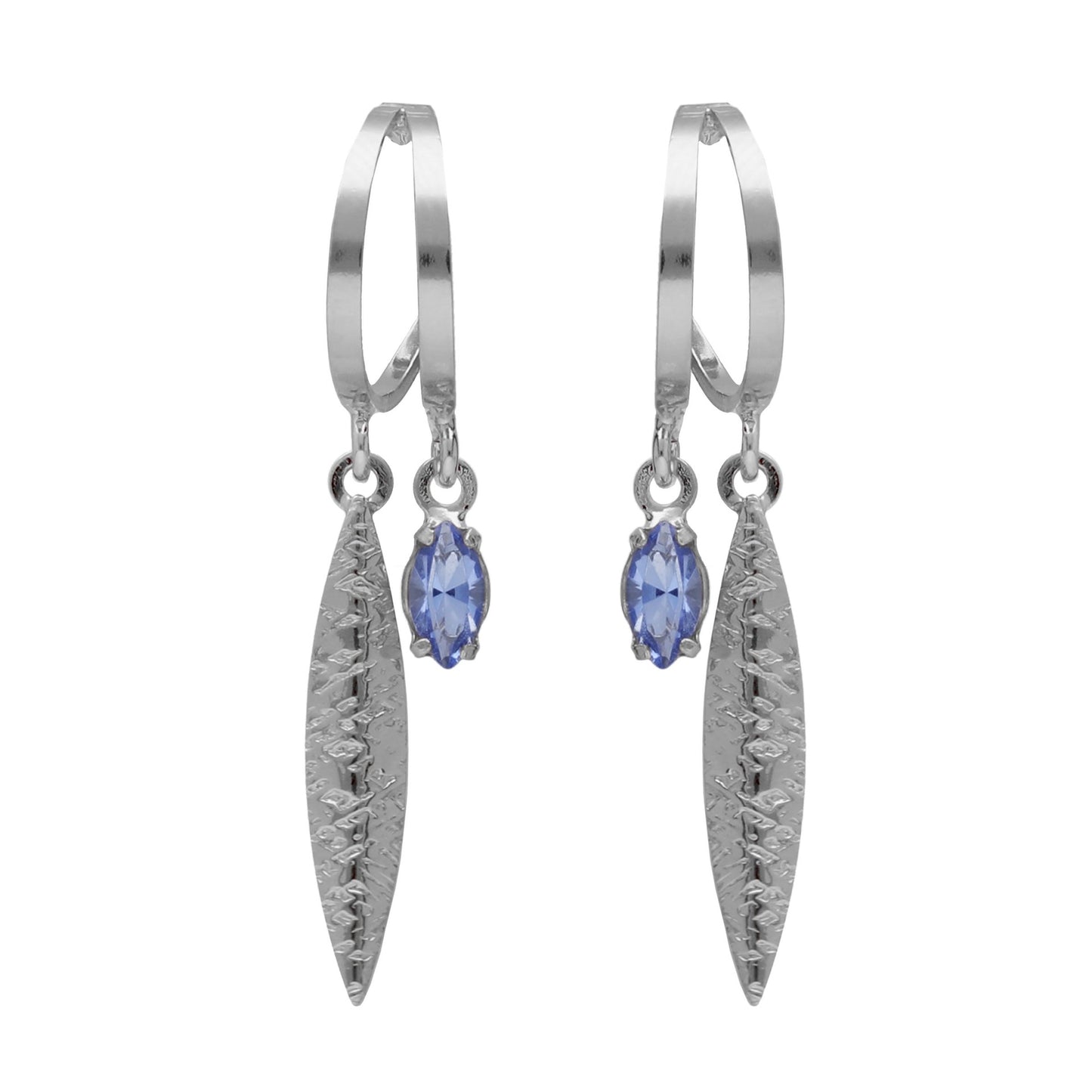 Sterling Silver Hoop earrings leaf blue crystal from Lisbon