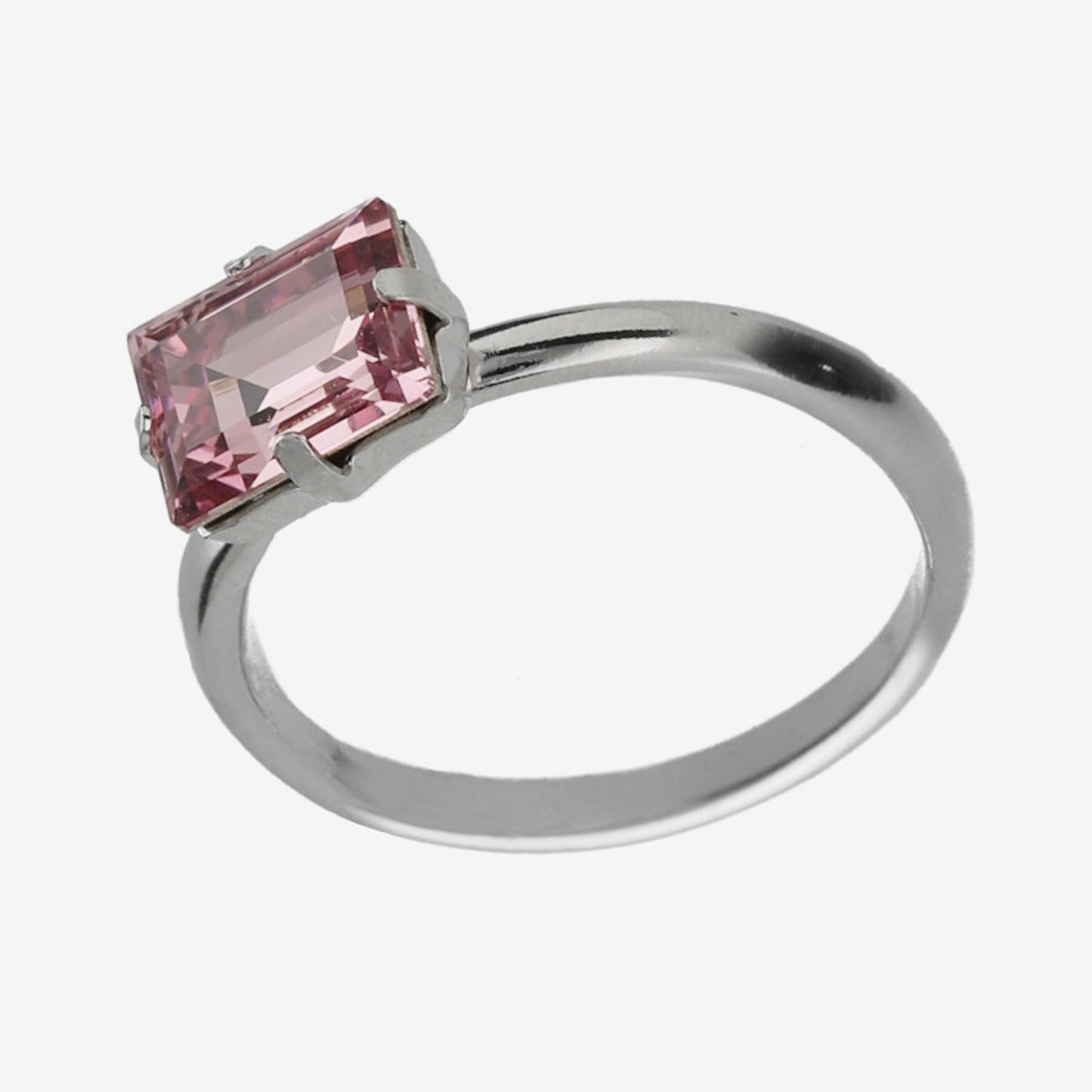 Anillo ajustable rectángulo cristal rosa en Plata baño rodio de Serenity