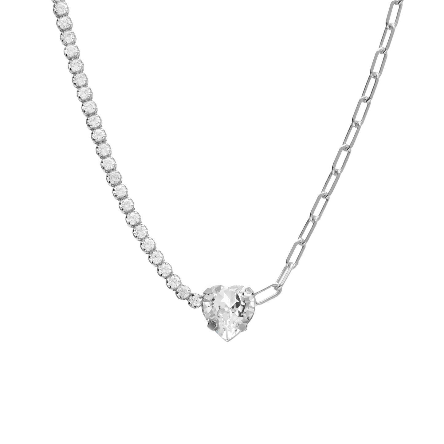 Sterling Silver Short necklace heart white crystal from Quererse Bien