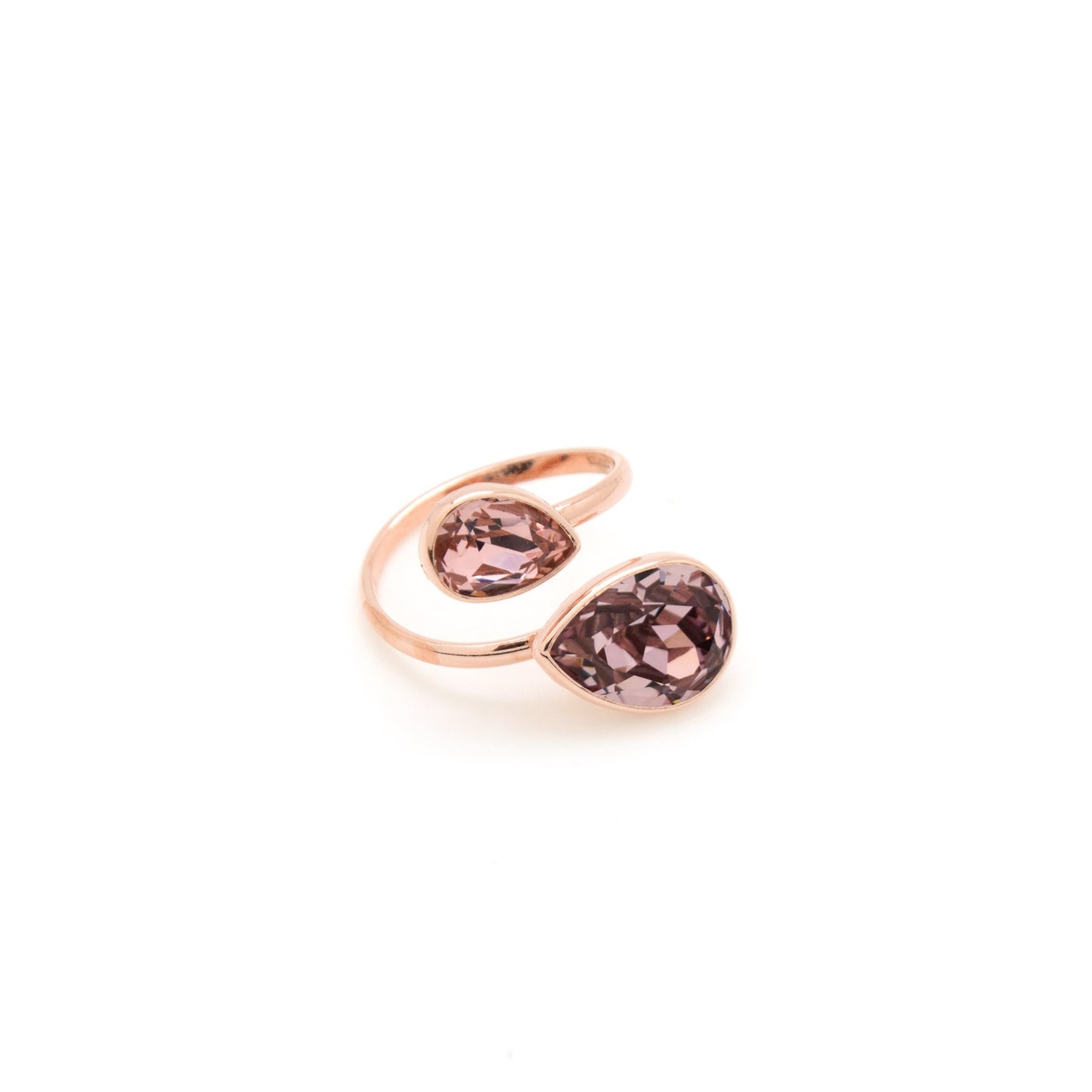 Rose Gold plated Sterling Silver Adjustable ring drop crystal from Essential