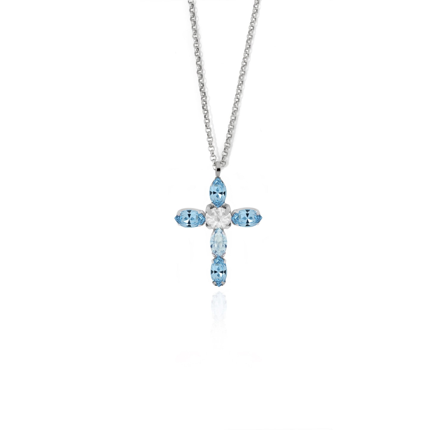 Rhodium Plated Sterling Silver Short necklace cross crystal from Aqua