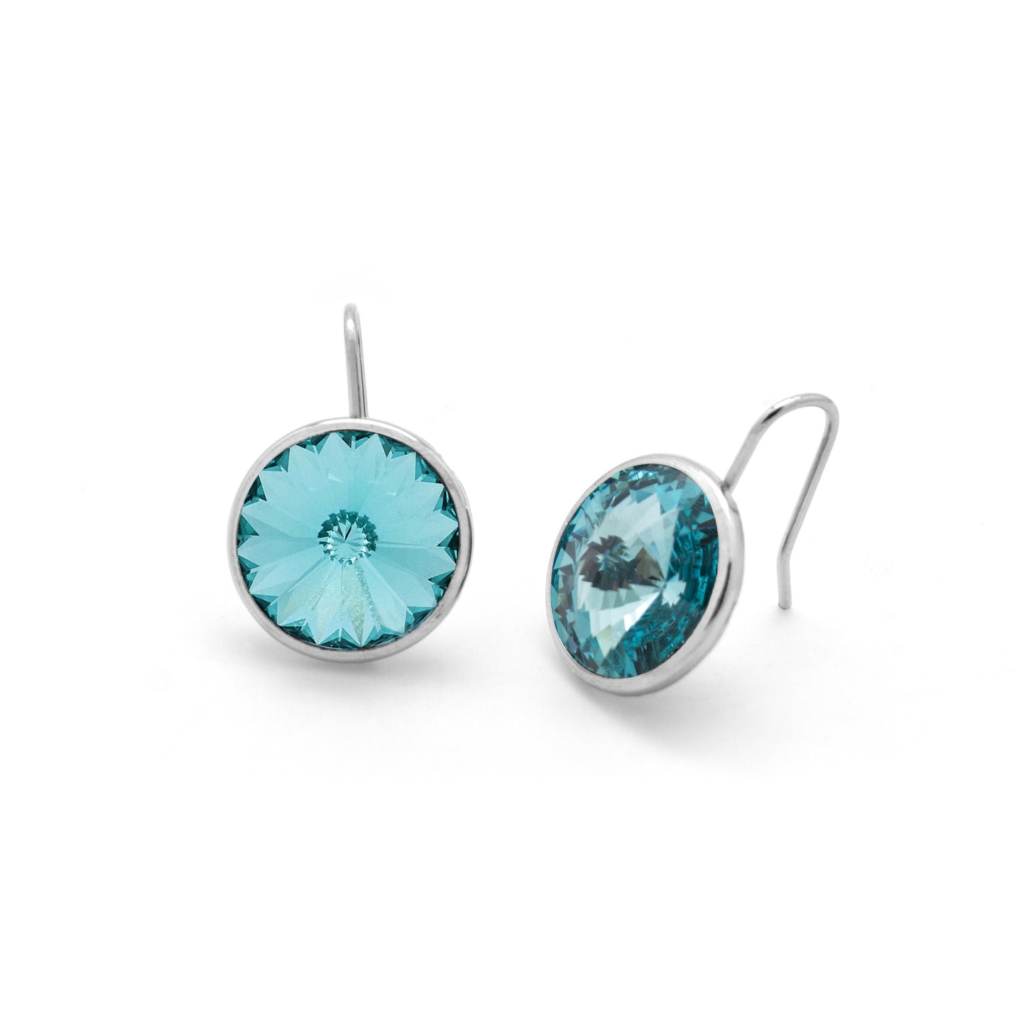 Rhodium Plated Sterling Silver Short earrings 15mm circle crystal from Basic