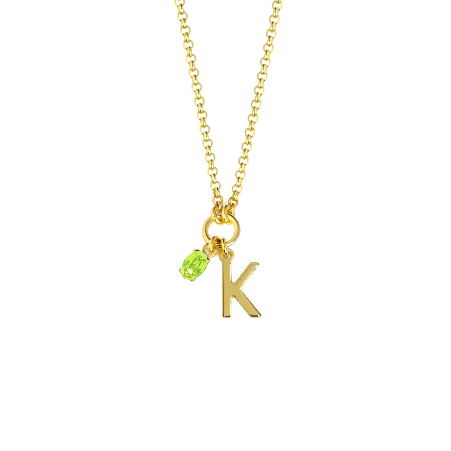 Gold plated Sterling Silver Short necklace letter green crystal from Initiale