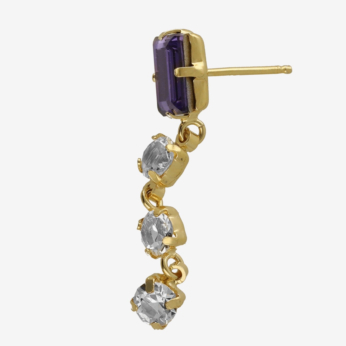 Gold plated Sterling Silver Long earrings rectangle purple crystal from Serenity