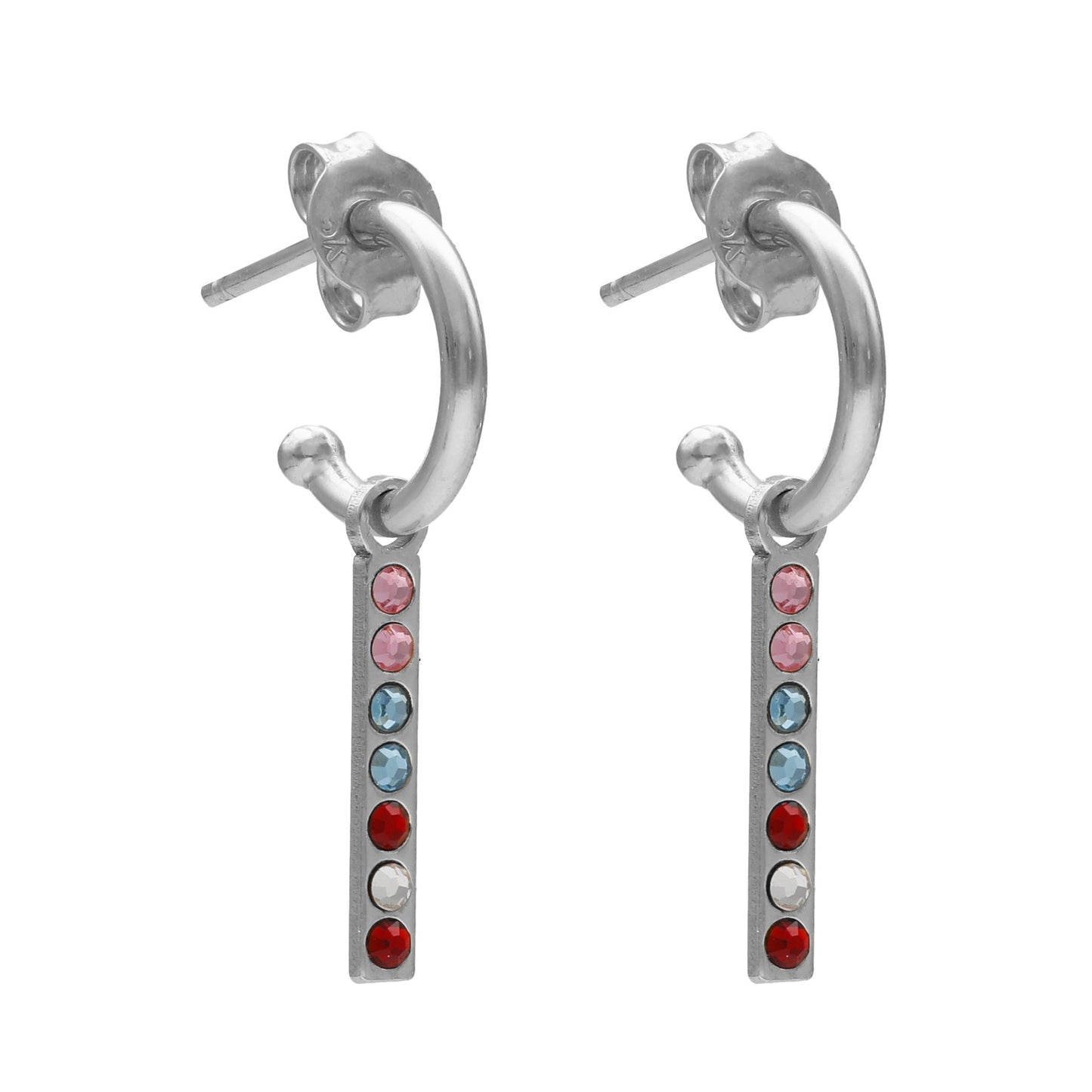 Sterling Silver Hoop earrings stick multicolor crystal from Charming