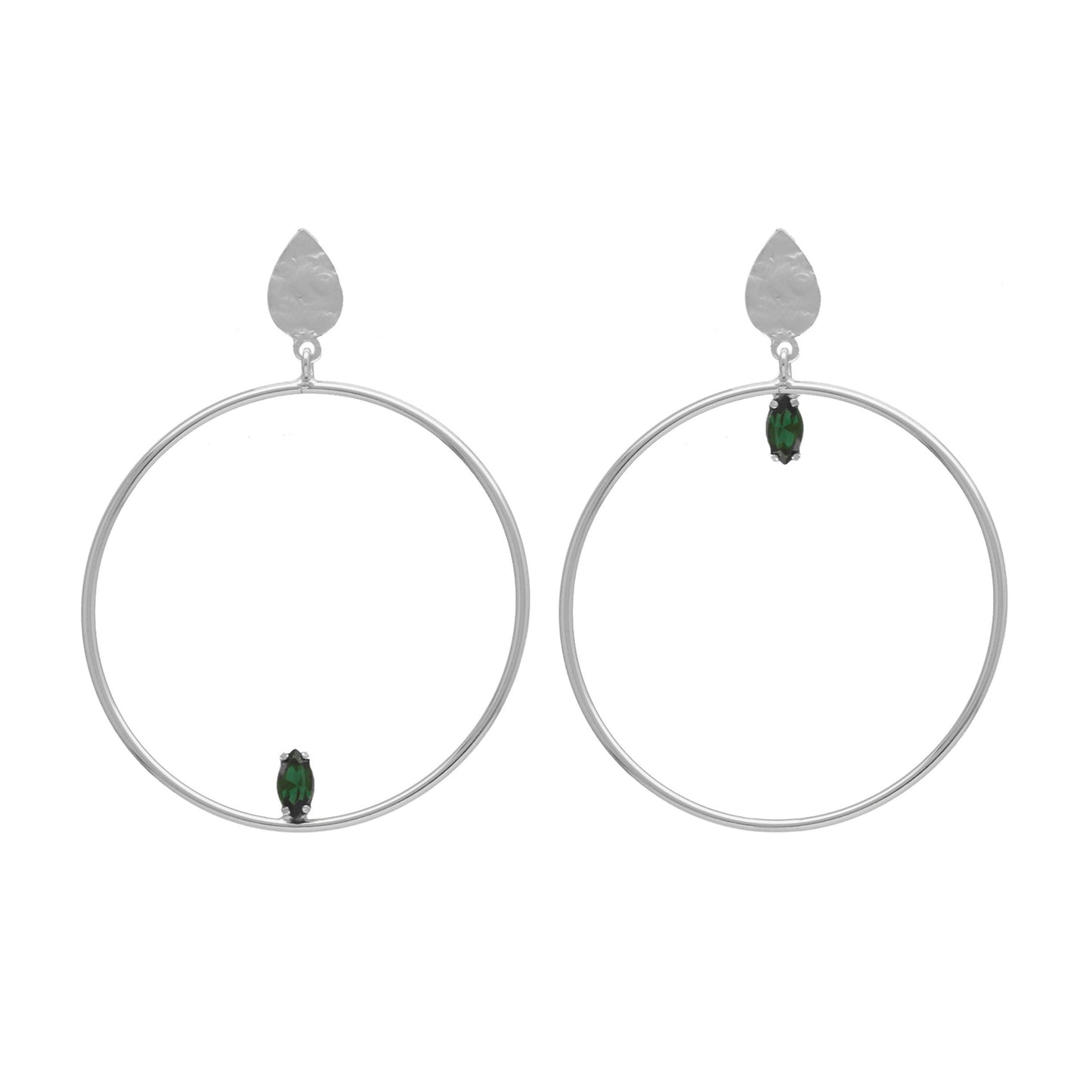 Pendientes largos círculo cristal verde en Plata de Etnia