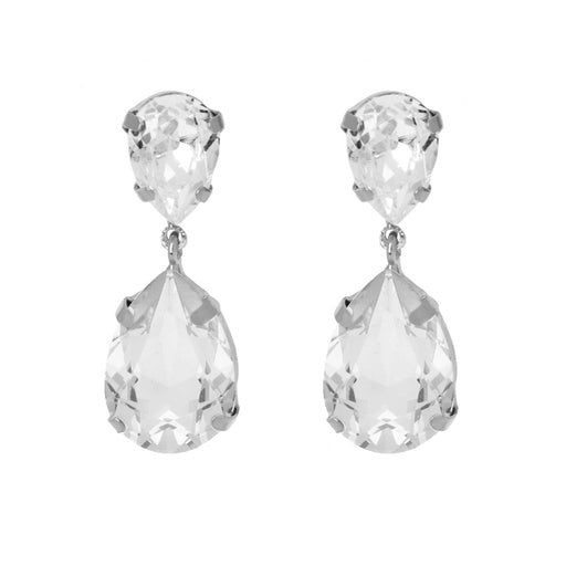 Pendientes largos lágrima cristal blanco en Plata baño rodio de Magnolia