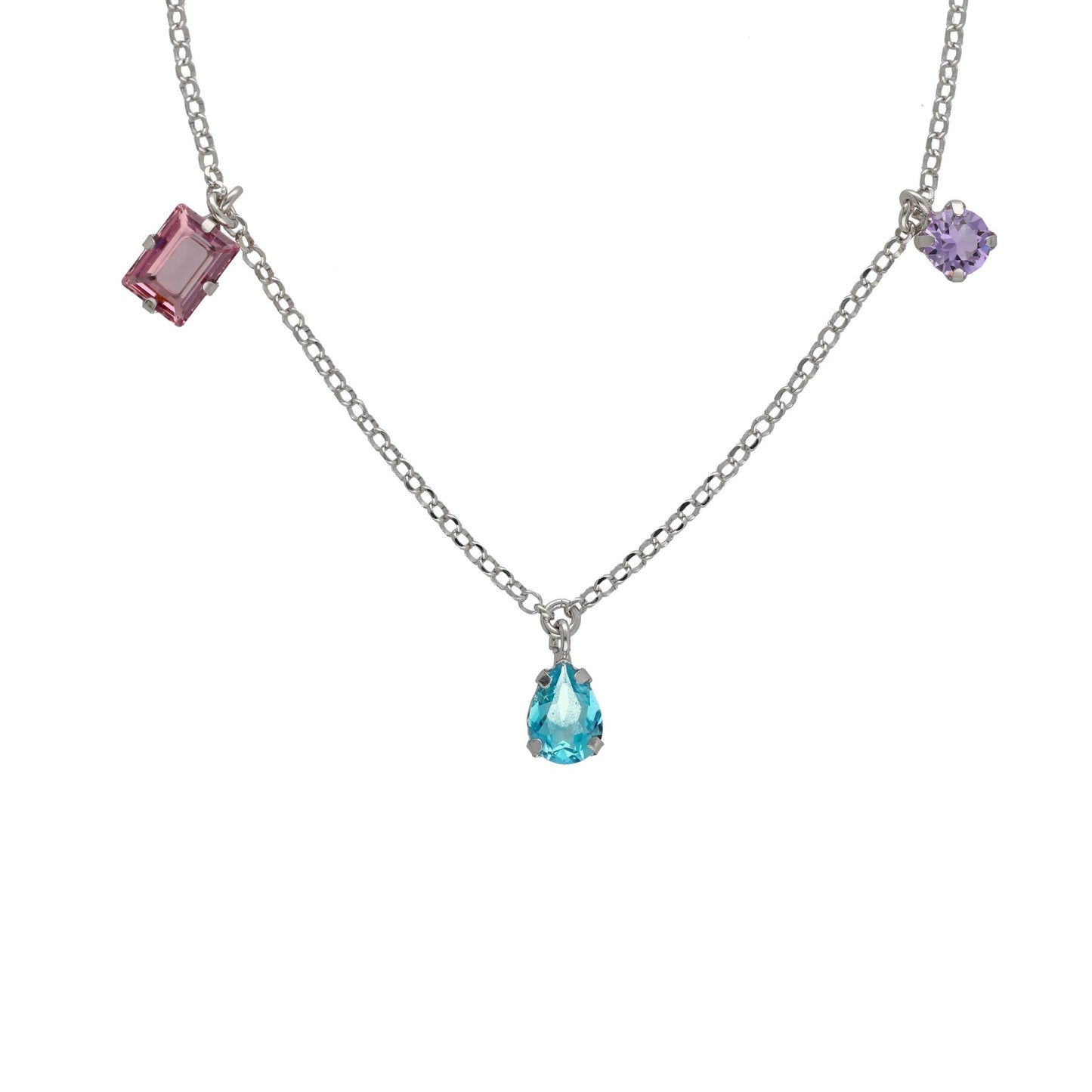 Sterling Silver Short necklace multicolor crystal from Bay