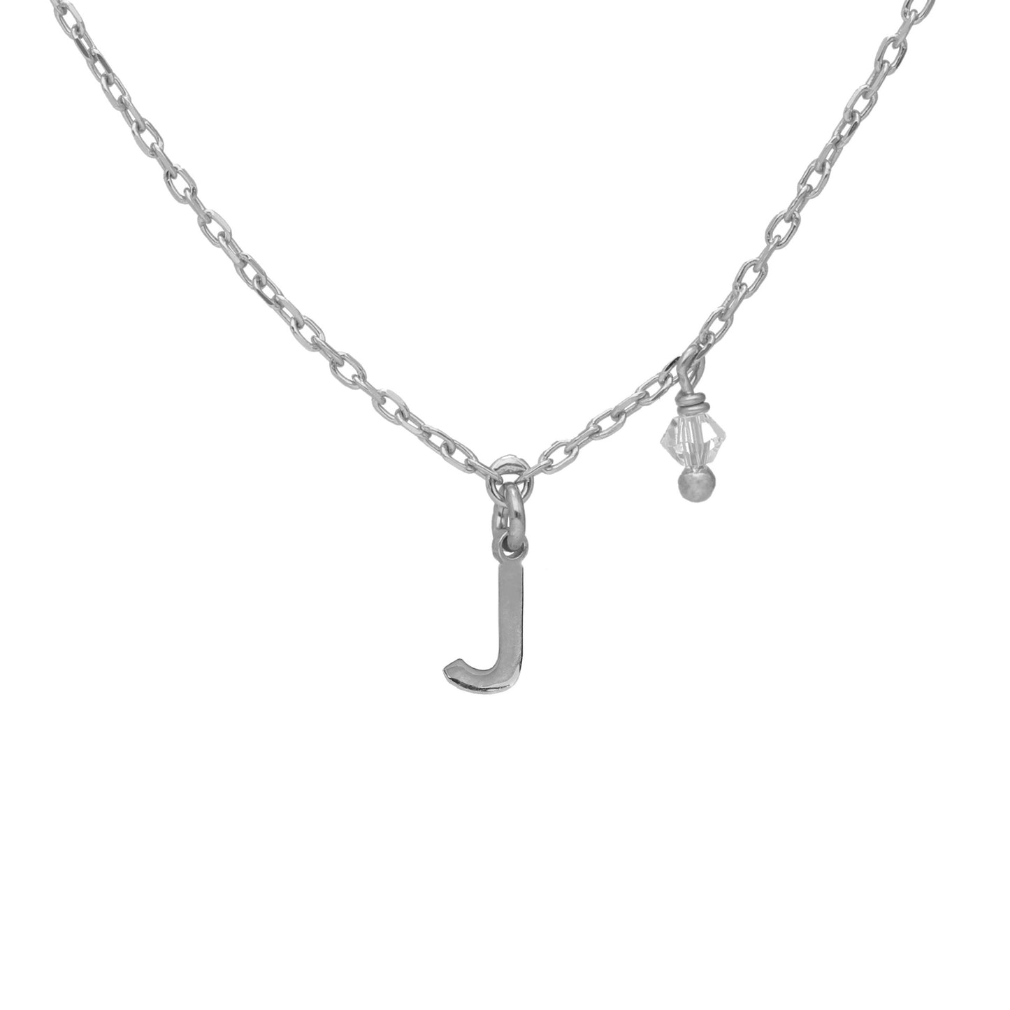 Rhodium Plated Sterling Silver Short necklace letter white crystal from Thename