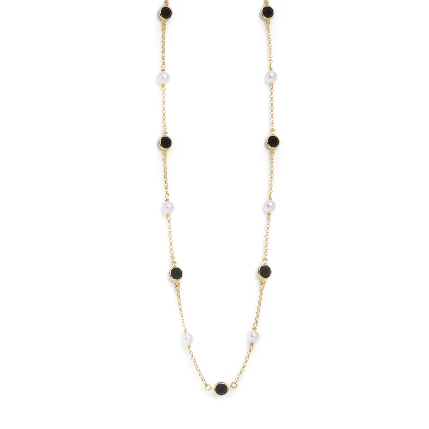 Gold plated Sterling Silver Long necklace black crystals and pearls from Manacor