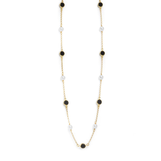 Gold plated Sterling Silver Long necklace black crystals and pearls from Manacor