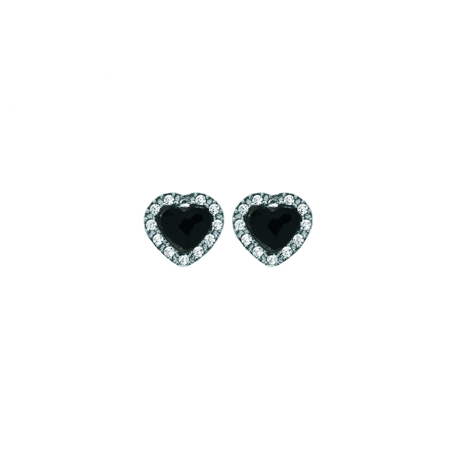 Rhodium Plated Sterling Silver Stud earrings heart crystal from Cuore