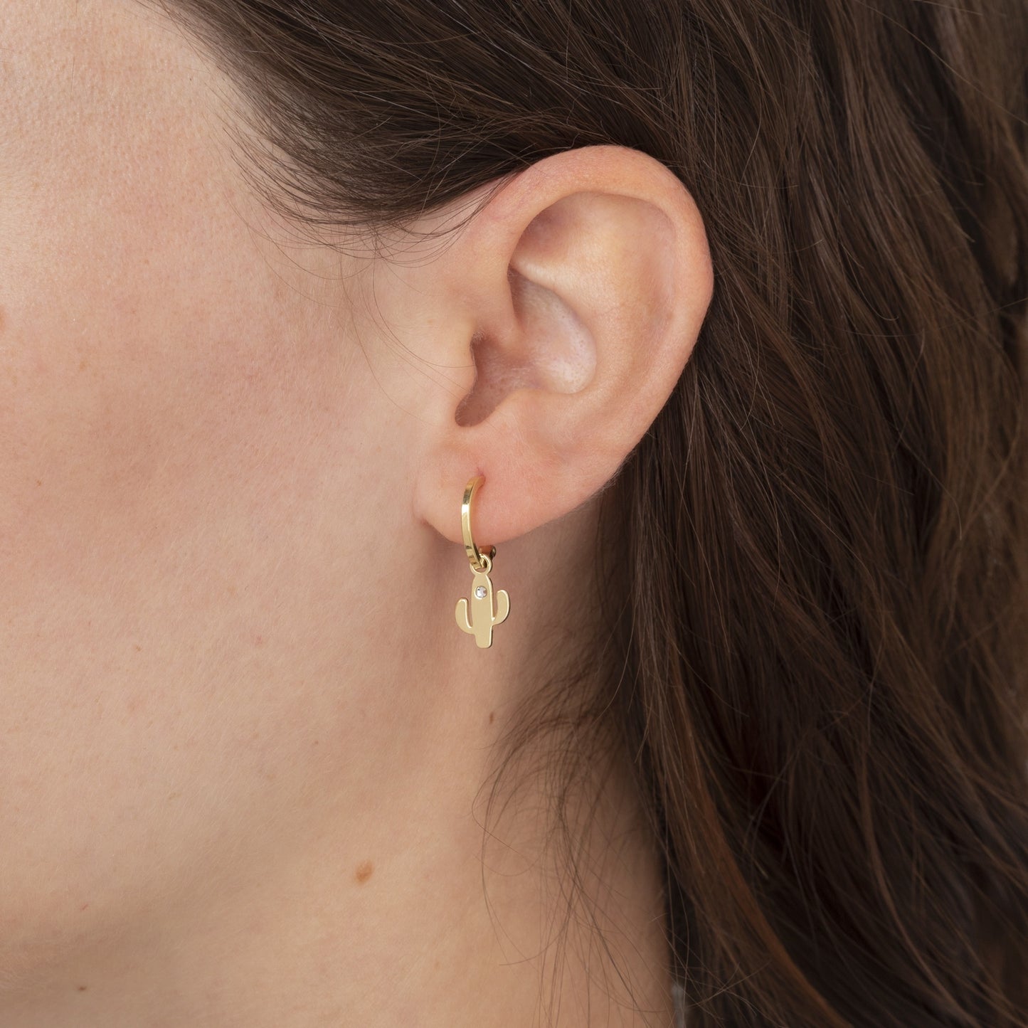 Sterling Silver Hoop earrings cactus white crystal from Areca