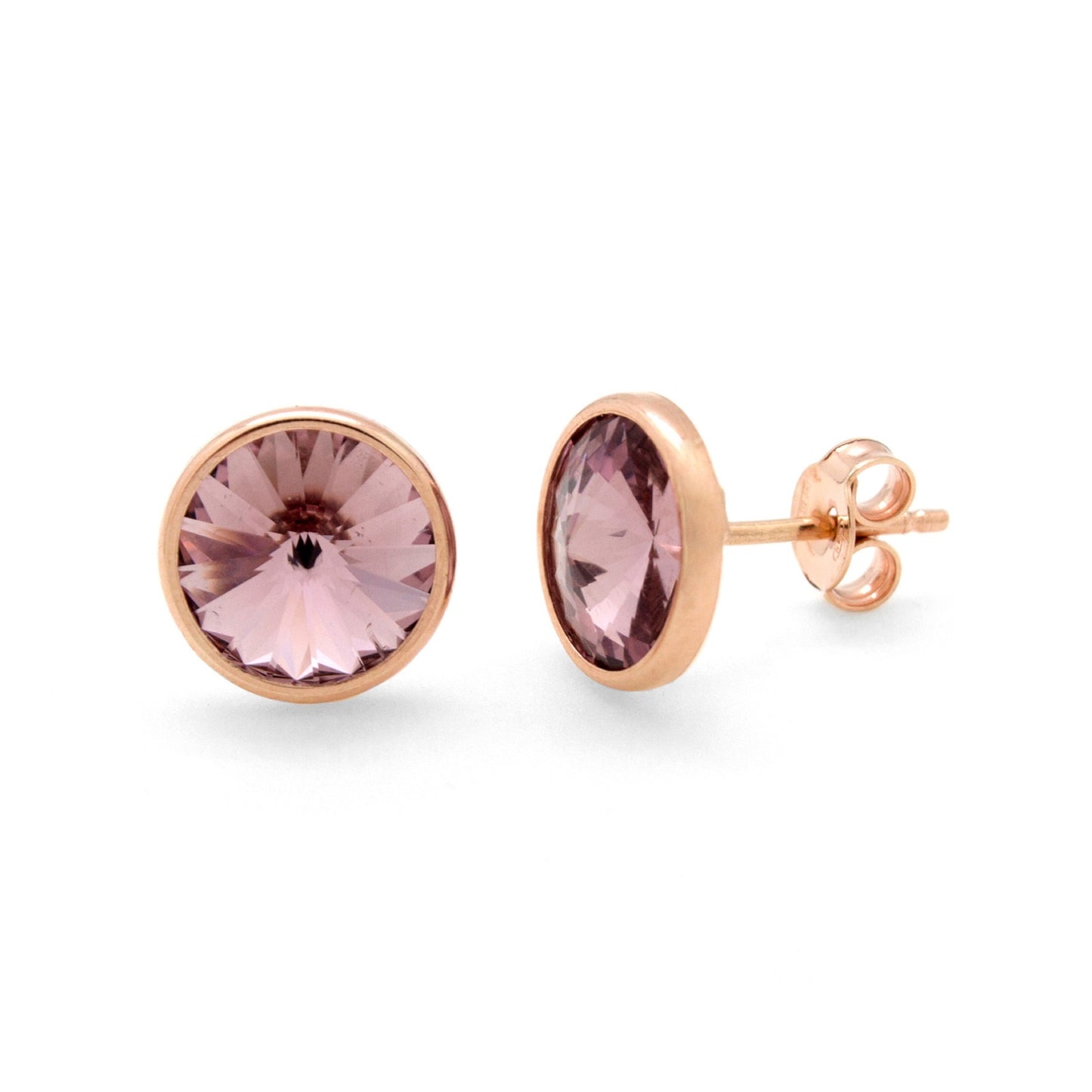 Rose Gold plated Sterling Silver Stud earrings 11,5mm circle crystal from Basic