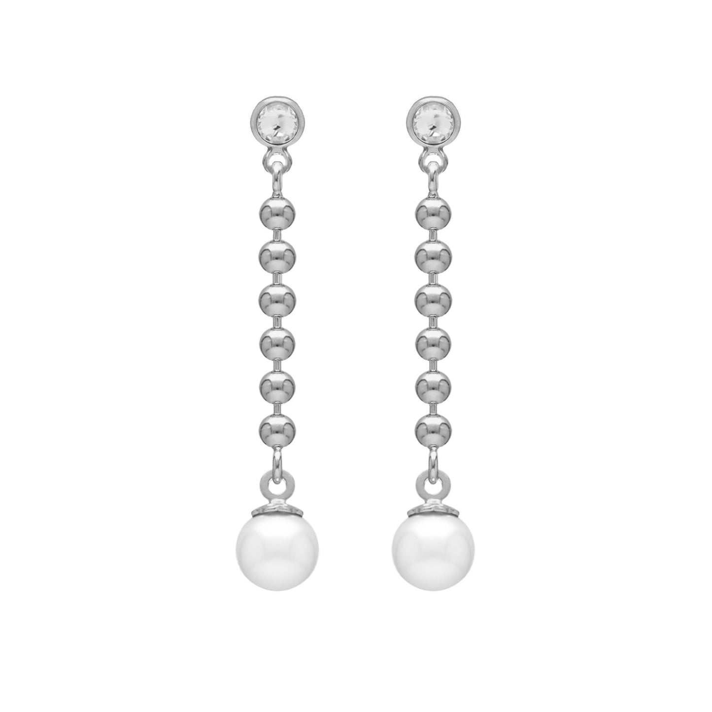 Sterling Silver Long earrings white crystals and pearls from Mother