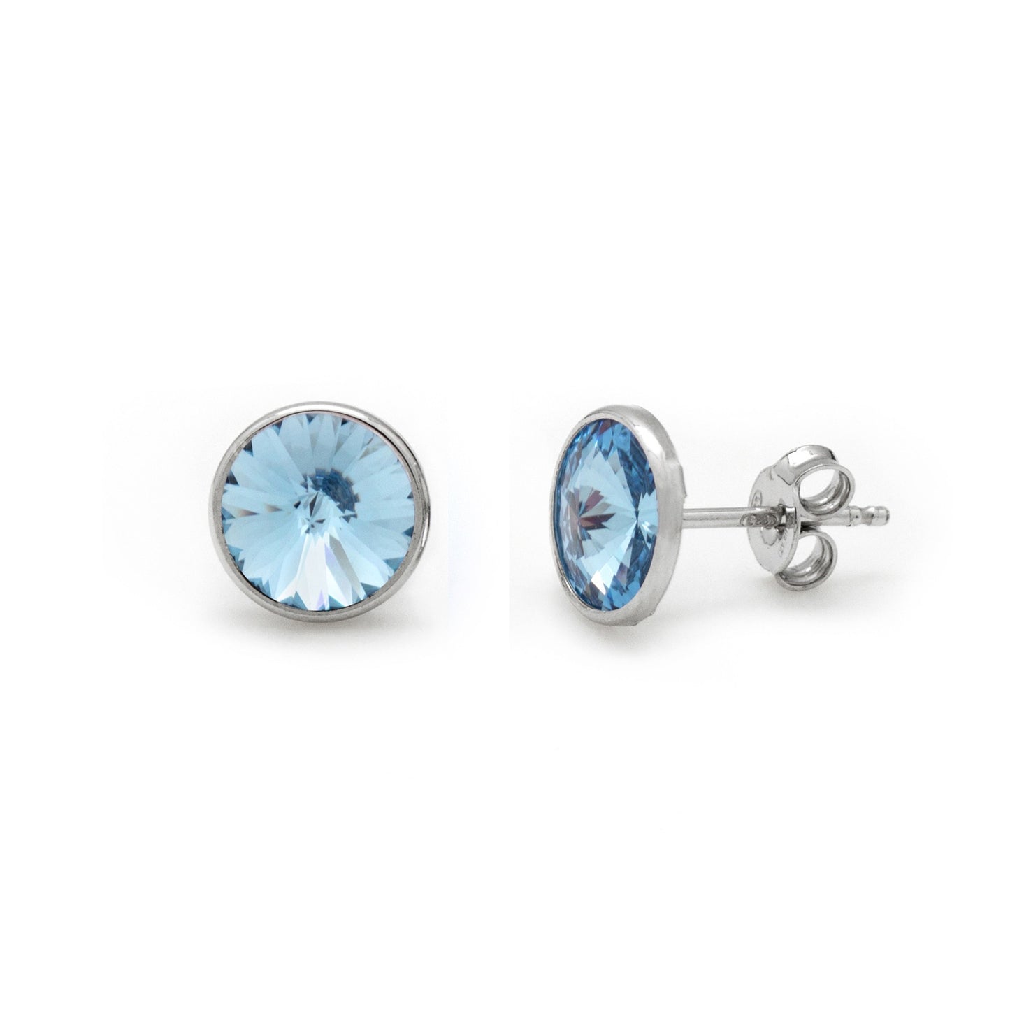 Rhodium Plated Sterling Silver Stud earrings 9mm circle crystal from Basic