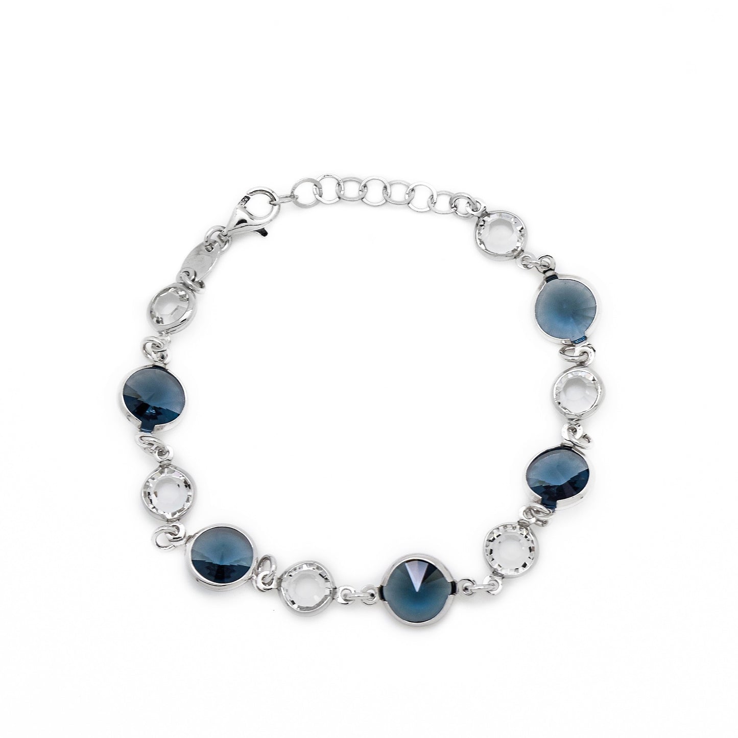 Rhodium Plated Sterling Silver Bracelet circle crystal