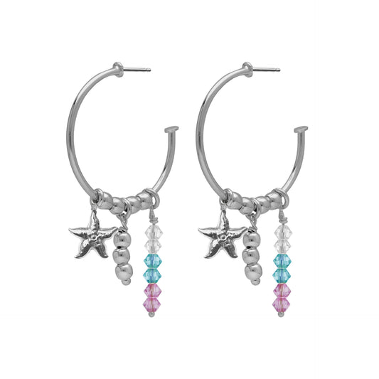 Rhodium Plated Sterling Silver Hoop earrings star multicolor crystal from Bliss