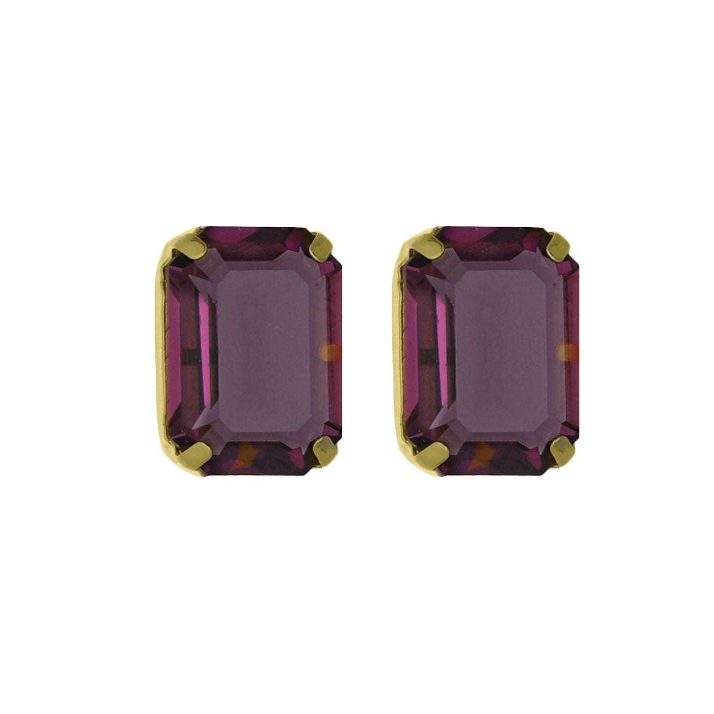 Gold plated Sterling Silver Stud earrings rectangle crystal from Helena