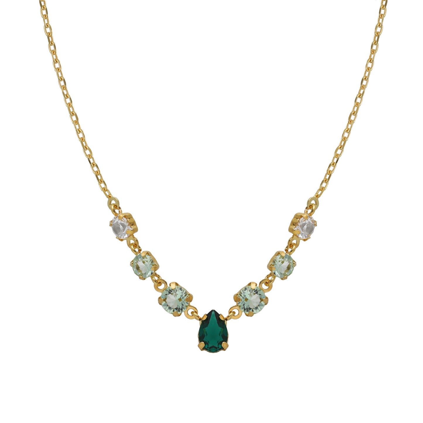 Gold plated Sterling Silver Short necklace drop green crystal from Illume