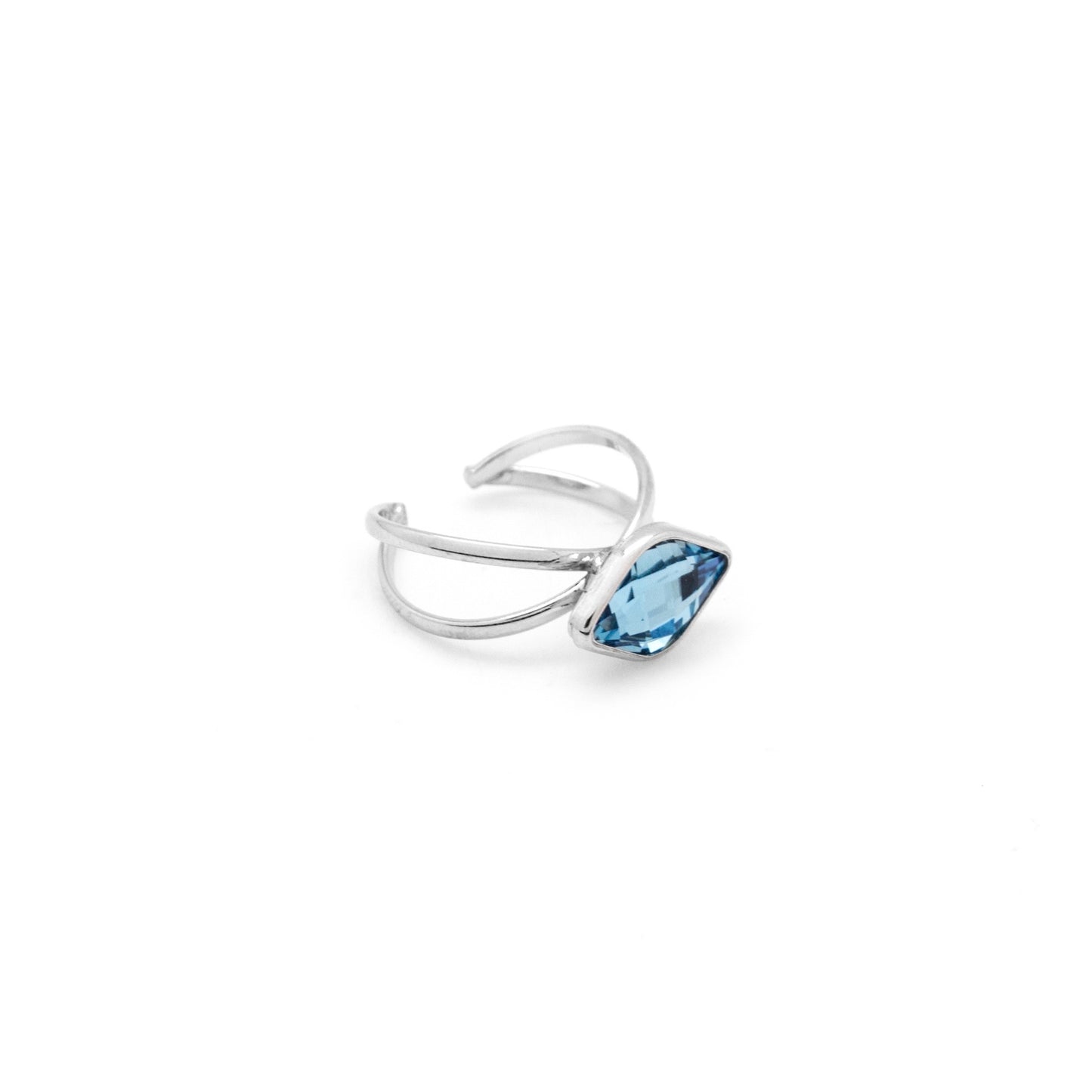 Rhodium Plated Sterling Silver Adjustable ring crystal from Classic