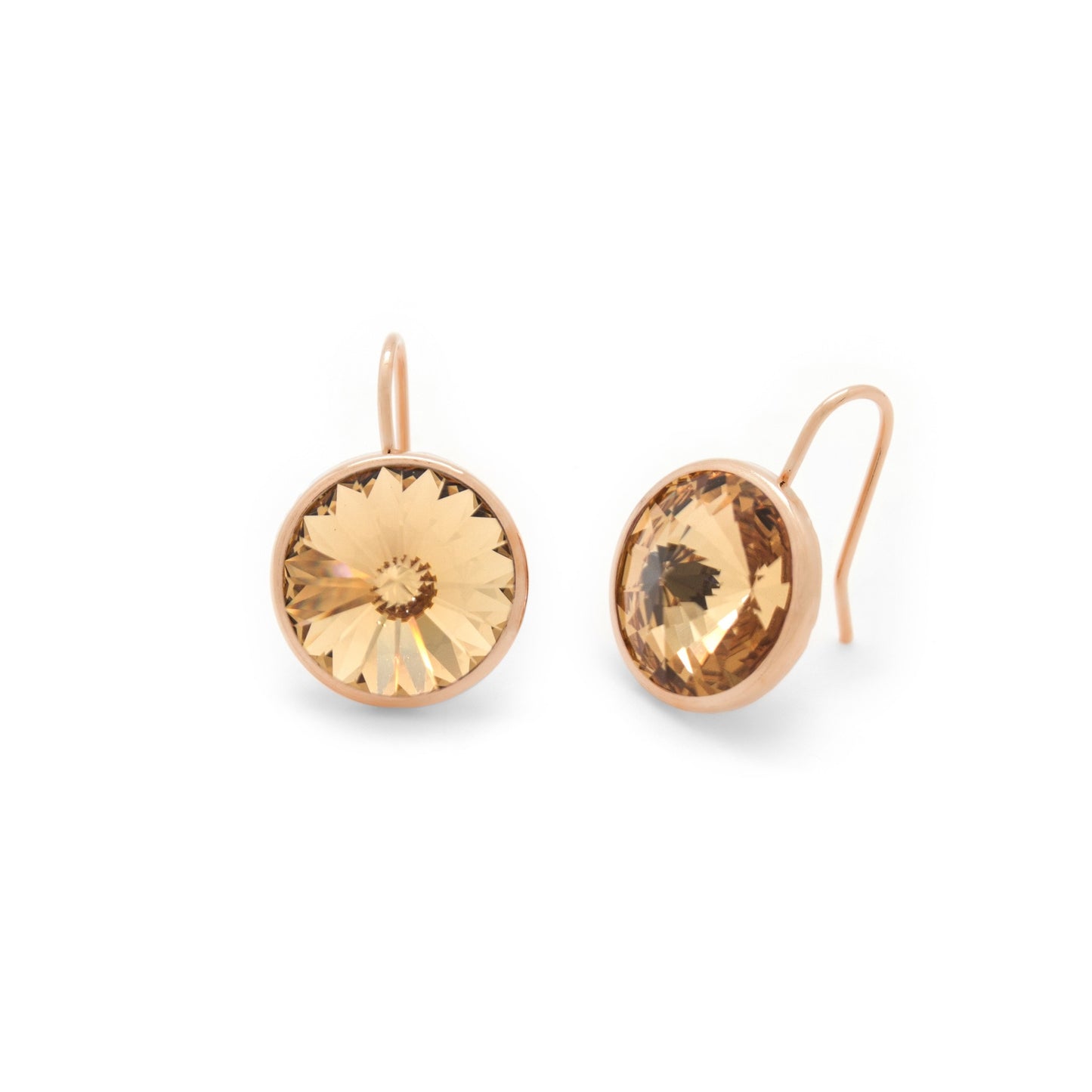 Rose Gold plated Sterling Silver Short earrings 15mm circle crystal from Basic