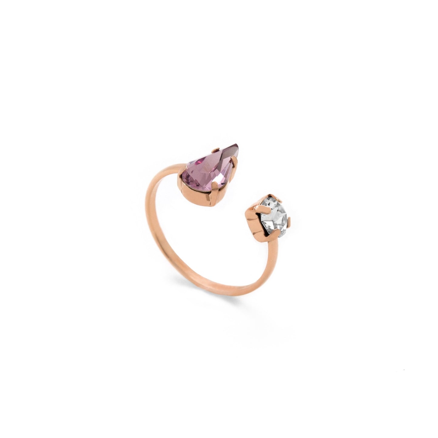 Rose Gold plated Sterling Silver Adjustable ring crystal from Drop