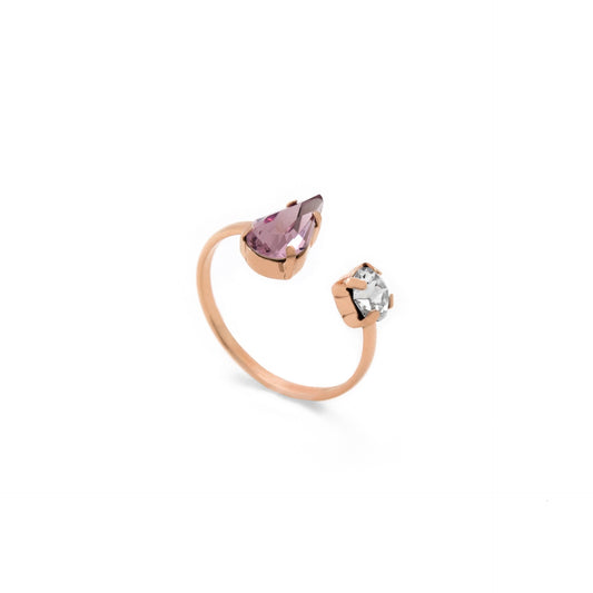 Anillo ajustable cristal en Plata baño Oro Rosa de Drop