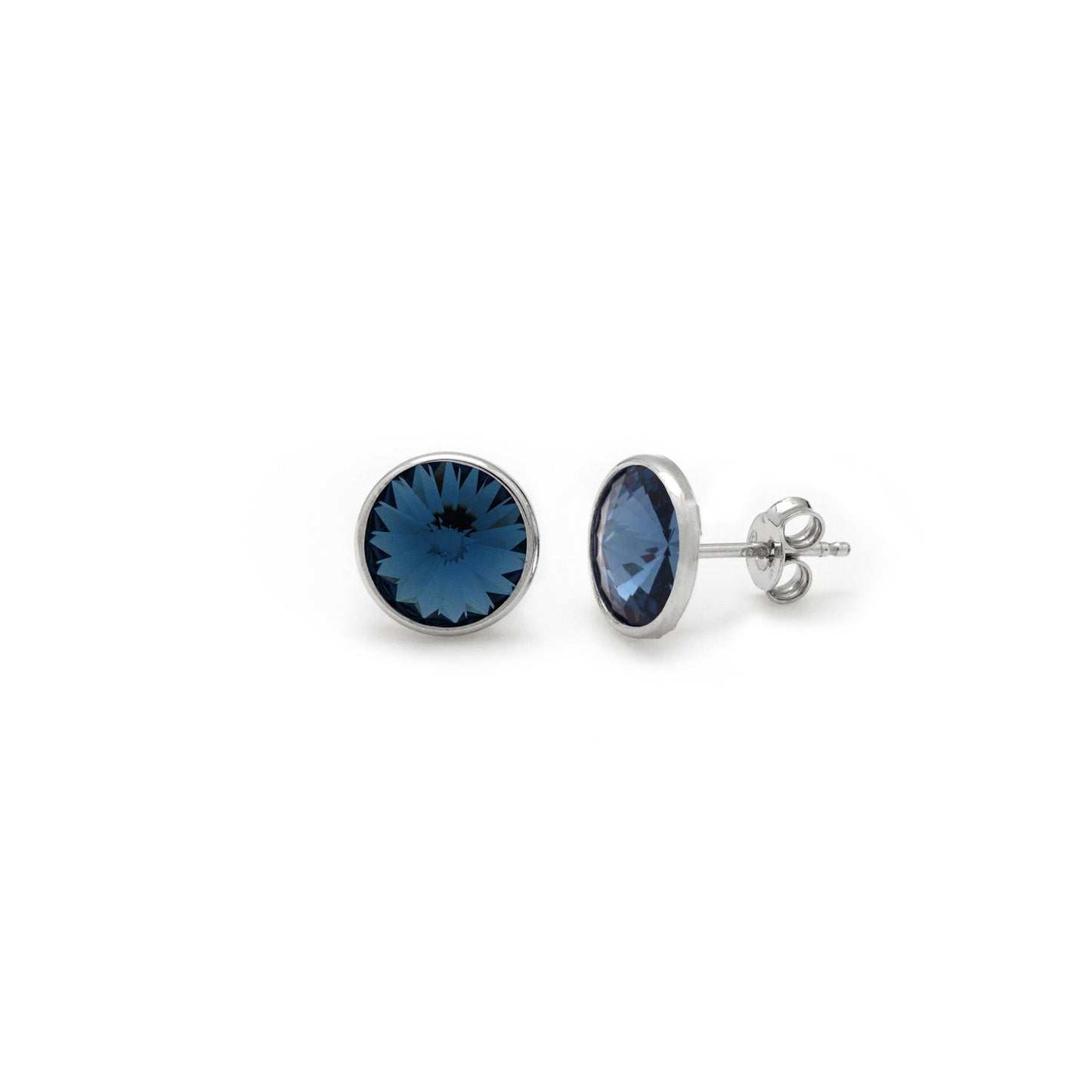 Rhodium Plated Sterling Silver Stud earrings 11,5mm circle crystal from Basic